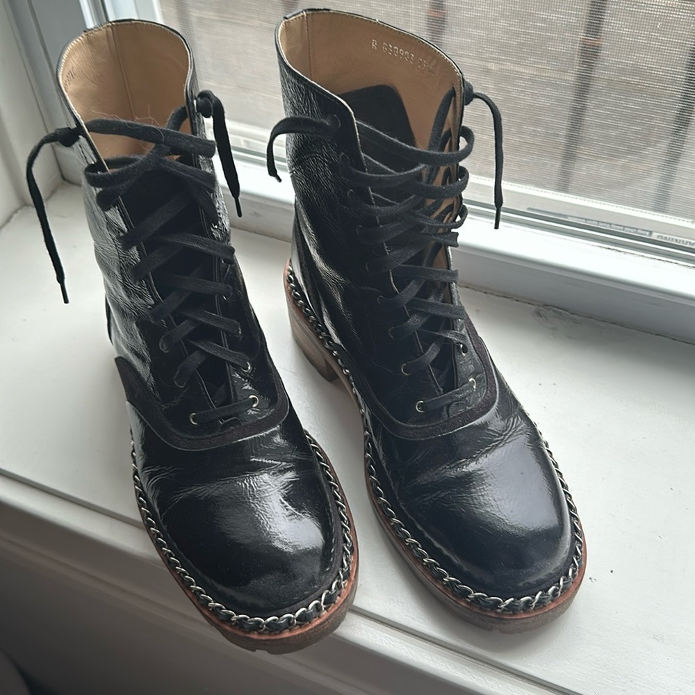 Authentic Chanel Biker Chain Combat Boots in EUC